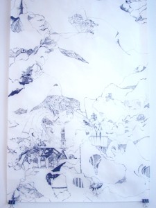 2- Paisagens Imaginárias - Desenhos de 180x46cm -Nanquim sobre Papel de Arroz -(Detalhe) (1)