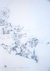 2- Paisagens Imaginárias - Desenhos de 180x46cm -Nanquim sobre Papel de Arroz -(Detalhe) (2)
